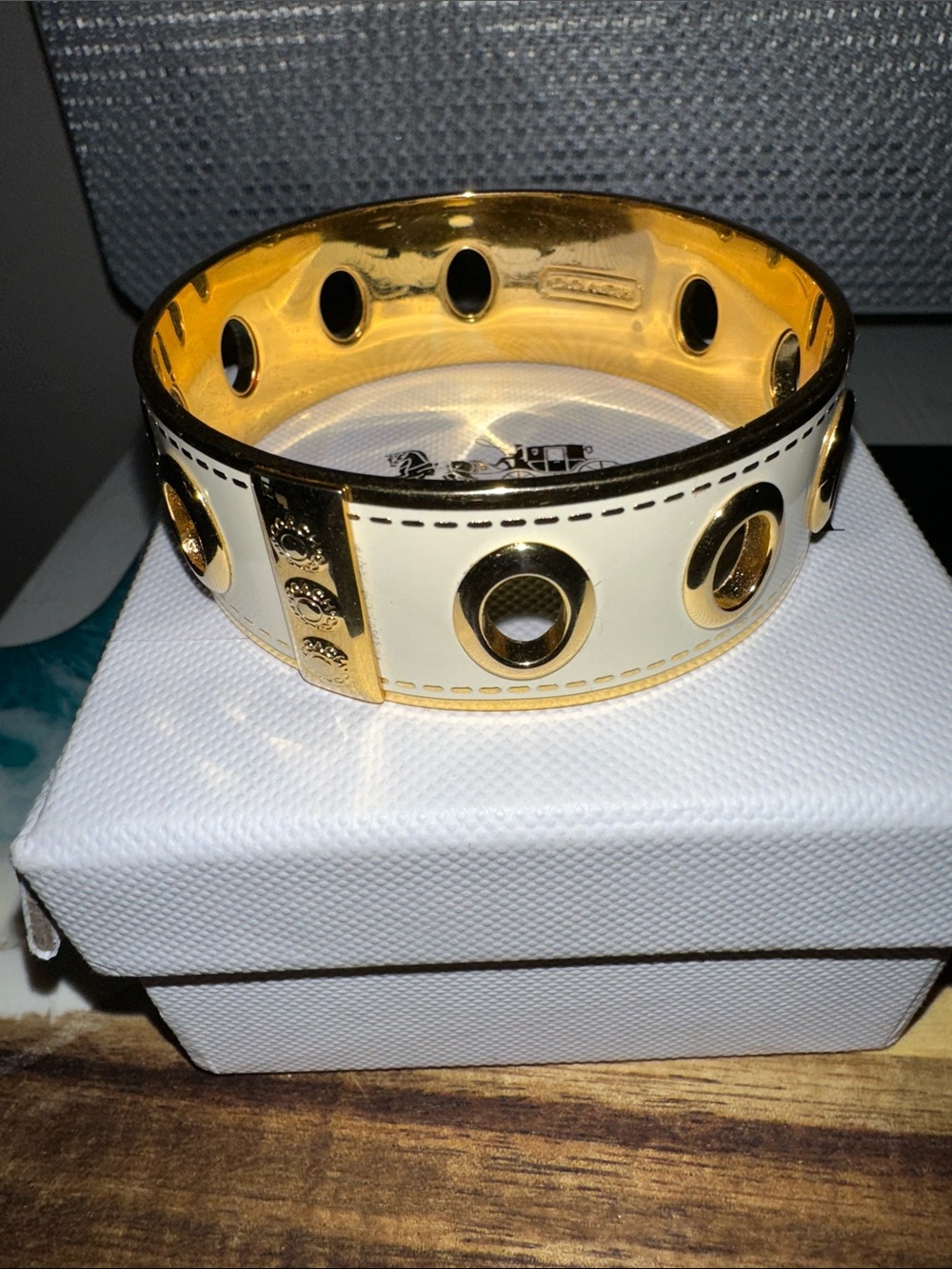 Coach Gold and White Grommet Bangle Bracelet